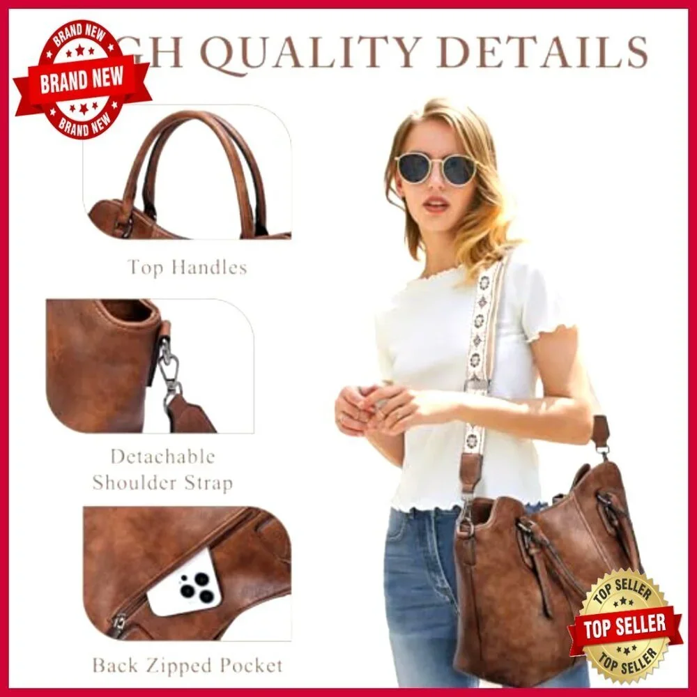 Vegan Leather Hobo Purse with Crossbody Strap, Top Handle Satchel Shoulder Bag